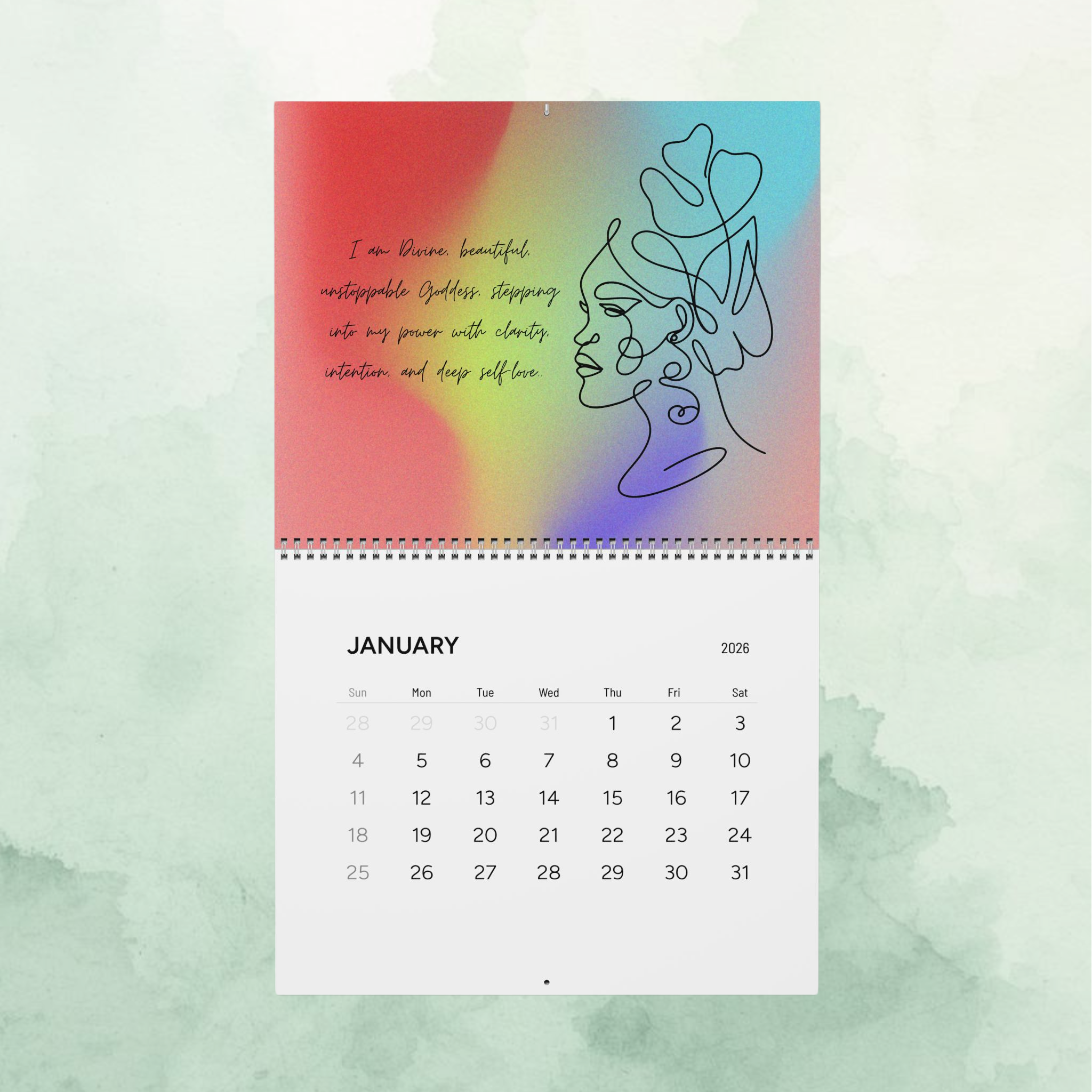 Divine Feminine Affirmations 2026 Wall Calendar | Goddess Empowerment Art