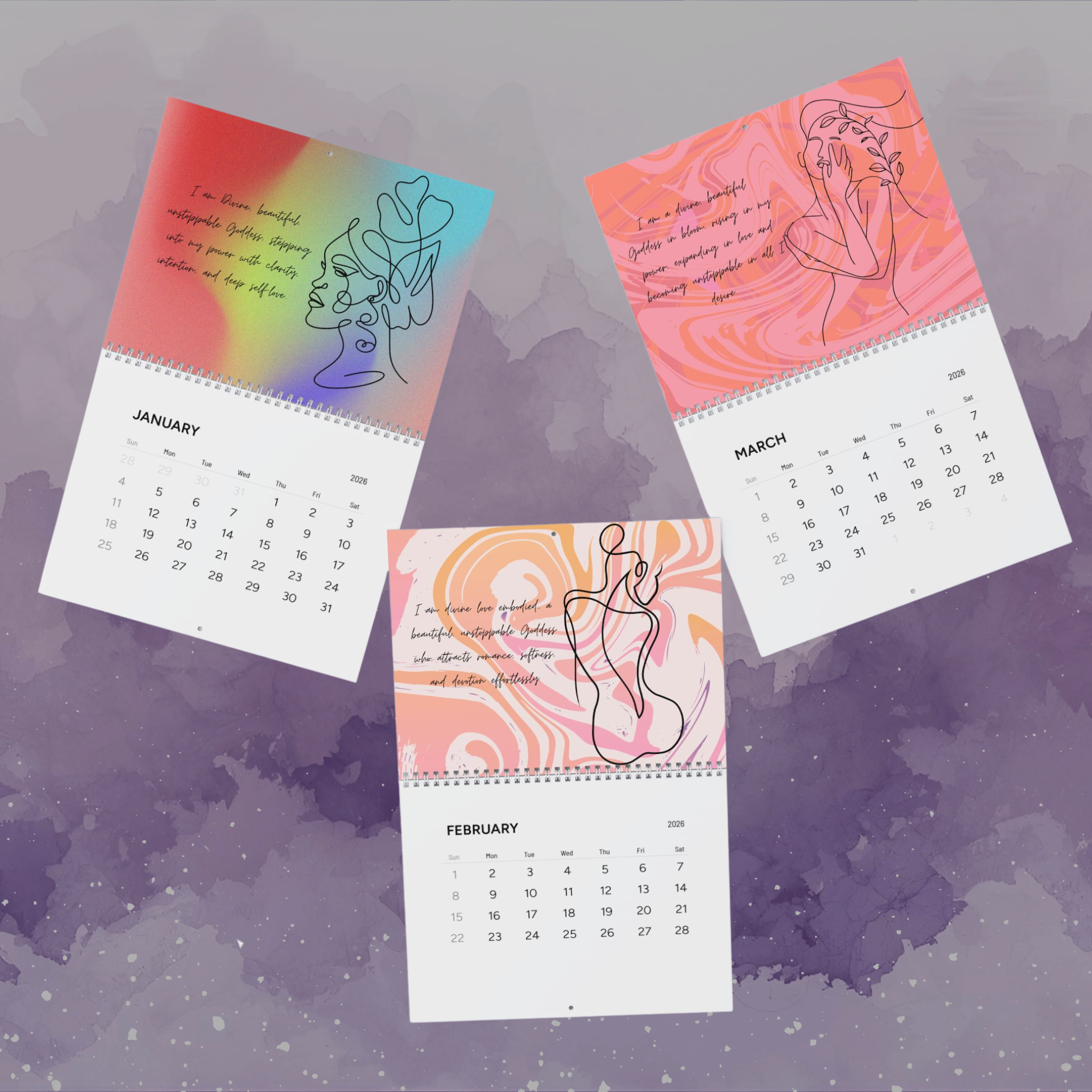Divine Feminine Affirmations 2026 Wall Calendar | Goddess Empowerment Art